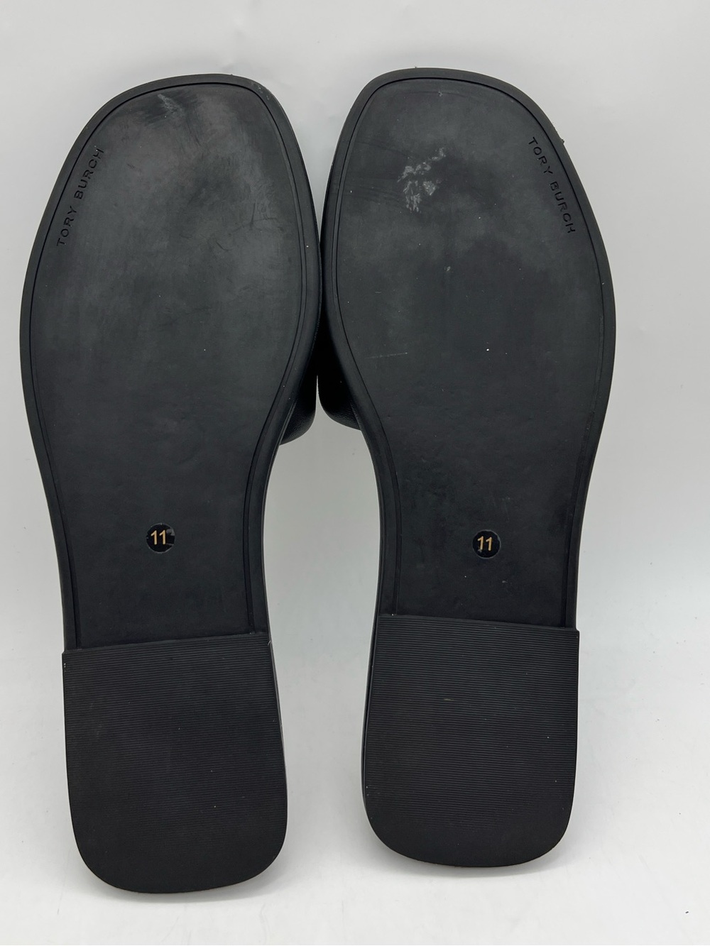 Tory Burch Double T Sport Slide Black Gold Leather Sandals Size 11 - Picture 14 of 15